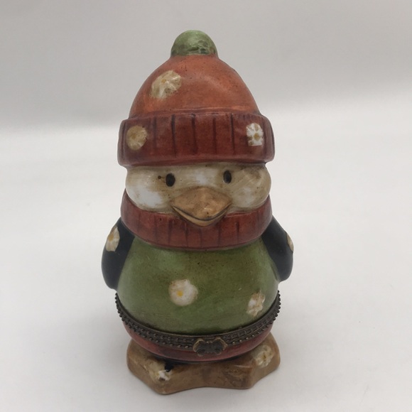 Vintage Penguin Porcelain Dressed in his Holiday Woolly’s Trinket Jar 4.25” Tall - Picture 2 of 7